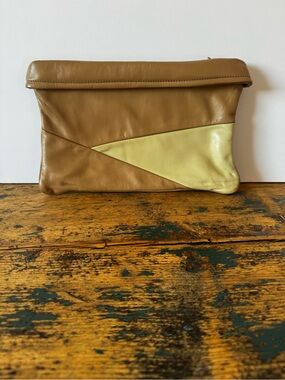 Dolphin Leather Handbag in Warm Tan and Cream